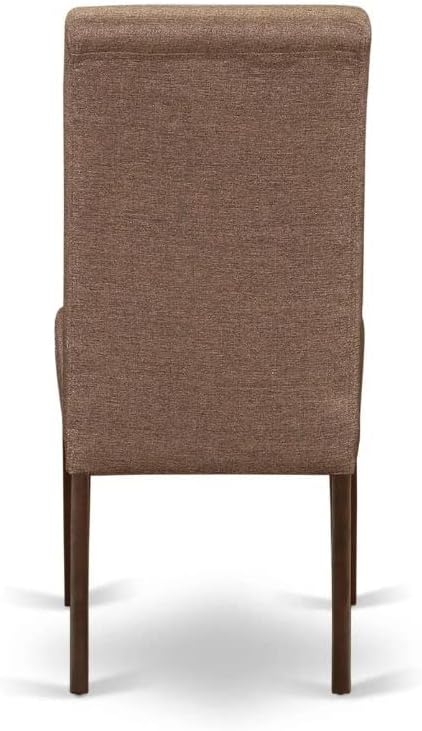 East West Furniture ANBA3-MAH-18 3 Piece Dinette Set for Small Spaces Contains a Round Kitchen Table with Pedestal and 2 Brown Linen Fabric Parsons Chairs, 36x36 Inch - LeafyLoom
