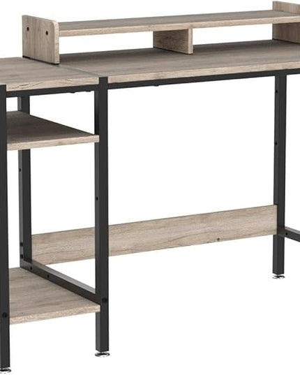 Computer Desk - 47” Gaming Desk, Home Office Desk with Storage, Small Desk with Monitor Stand, Writing Desk for 2 Monitors, Adjustable Storage Space, Modern Design Corner Table - LeafyLoom
