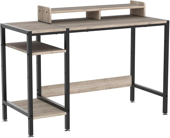 Computer Desk - 47” Gaming Desk, Home Office Desk with Storage, Small Desk with Monitor Stand, Writing Desk for 2 Monitors, Adjustable Storage Space, Modern Design Corner Table - LeafyLoom