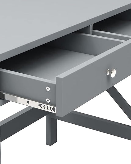 ChooChoo Home Office Desk Writing Computer Table Modern Design Desk with Drawers (Grey) - LeafyLoom