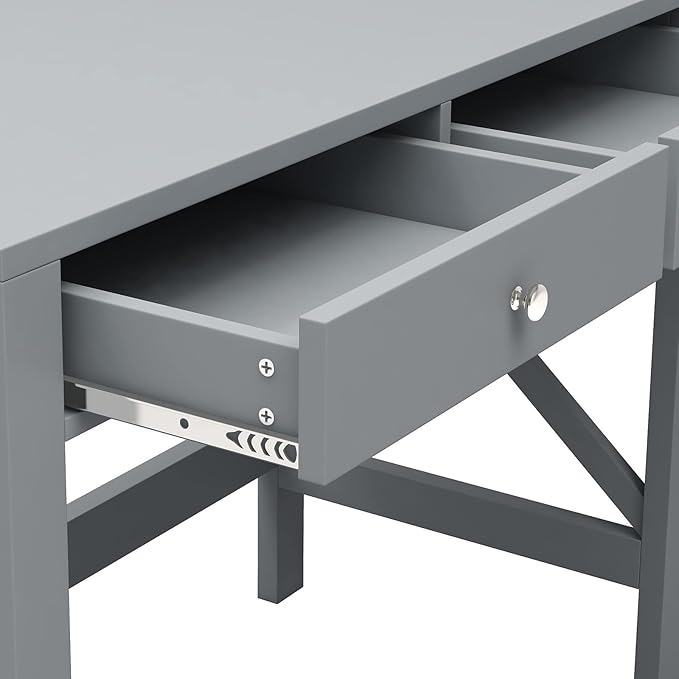 ChooChoo Home Office Desk Writing Computer Table Modern Design Desk with Drawers (Grey) - LeafyLoom