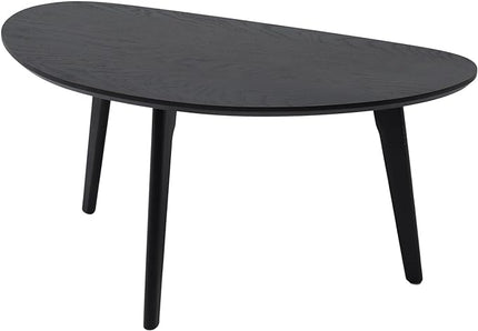 FIRMINANA Small Black Oval Coffee Table for Small Space , Simple Modern Center Table with OAK Wood Legs-Black-18.9" D x 33.47" W x 15.75" H - LeafyLoom
