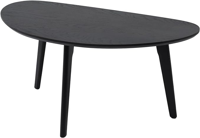 FIRMINANA Small Black Oval Coffee Table for Small Space , Simple Modern Center Table with OAK Wood Legs-Black-18.9" D x 33.47" W x 15.75" H - LeafyLoom