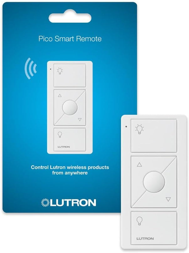 Lutron Pico Remote for Caseta Smart Dimmer Switch, 3-Button Control with Raise/Lower and Preset Lighting Level, For Table Top or Wallmount Use, PJ2-3BRL-WH-L01R, White Lutron