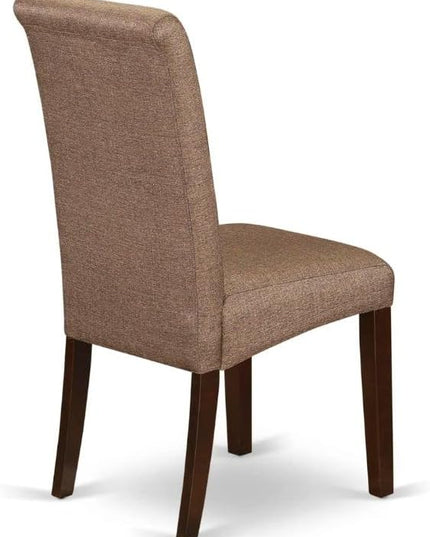 East West Furniture ANBA3-MAH-18 3 Piece Dinette Set for Small Spaces Contains a Round Kitchen Table with Pedestal and 2 Brown Linen Fabric Parsons Chairs, 36x36 Inch - LeafyLoom