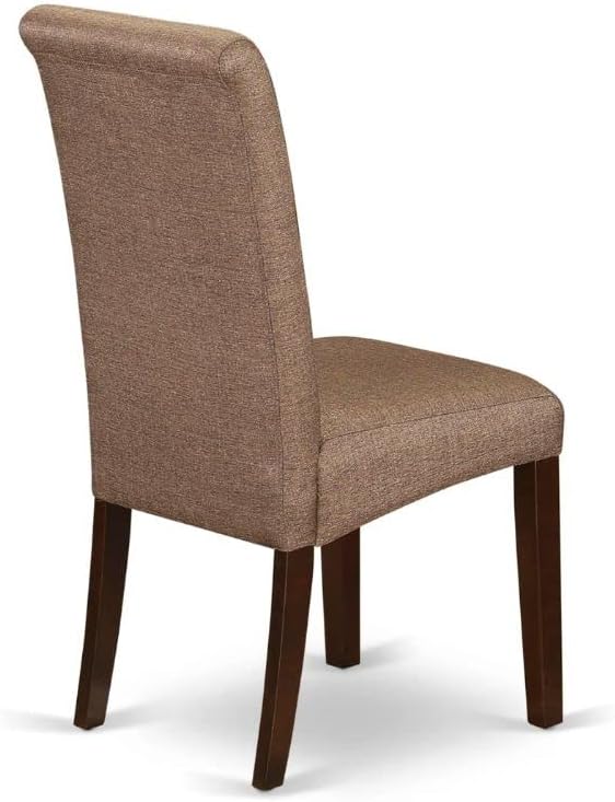 East West Furniture ANBA3-MAH-18 3 Piece Dinette Set for Small Spaces Contains a Round Kitchen Table with Pedestal and 2 Brown Linen Fabric Parsons Chairs, 36x36 Inch - LeafyLoom