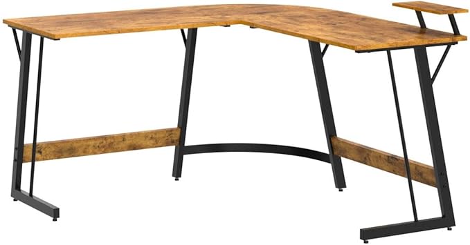 Cubiker L Shaped Desk, Computer Corner Desk, Gaming Desk with Monitor Stand, Home Office Study Writing Workstation, Space-Saving, Rustic Brown - LeafyLoom