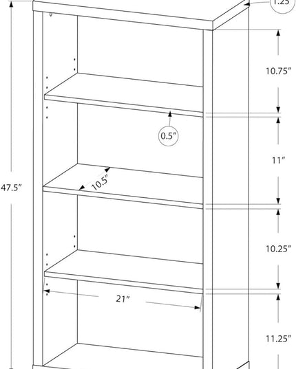 Monarch Specialties 7060 Bookshelf, Bookcase, Etagere, 5 Tier, H, Office, Bedroom, Laminate, Brown, Contemporary, Modern Bookcase-48 H/Dark Taupe With Adjustable Shelves, 48-Inch - LeafyLoom