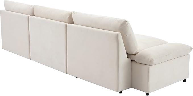 Morden Soft Linen Upholstered 3 Seater Cloud Sofa Couch Super Deep Seat Sleeper Sofa&Couch with Removable Back Cushions and Storage Armrests for Living Room, Apartment, Office, 119.5", Beige-402 - LeafyLoom
