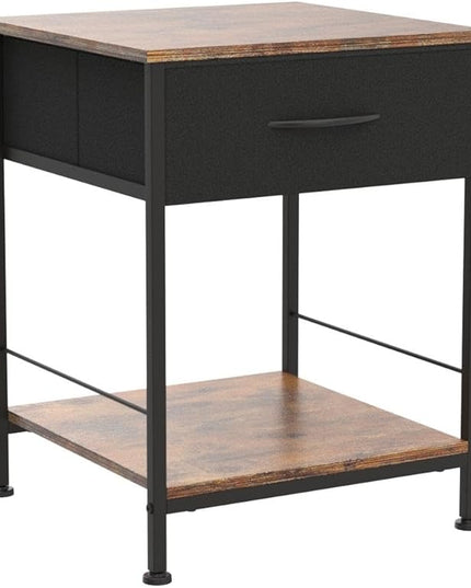 WLIVE Night Stand, Side Table with Fabric Storage Drawer, Small Nightstand, Bedside Table End Table for Bedroom, Dorm, Open Wood Shelf, Steel Frame, Black and Rustic Brown - LeafyLoom