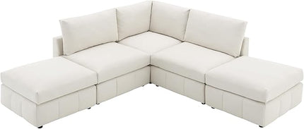Sectional Sofa-90 * 88" L-Shape Couch Set with Chaise Lounge, 5-Seat Modular Sofa with 3 Pillows for Living Room, Apartment, Office - LeafyLoom