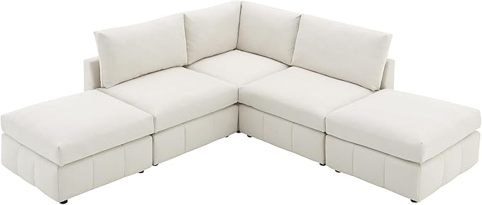 Sectional Sofa-90 * 88" L-Shape Couch Set with Chaise Lounge, 5-Seat Modular Sofa with 3 Pillows for Living Room, Apartment, Office - LeafyLoom
