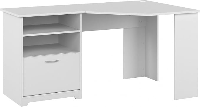 Bush Furniture Cabot 60W Corner Desk, White - LeafyLoom