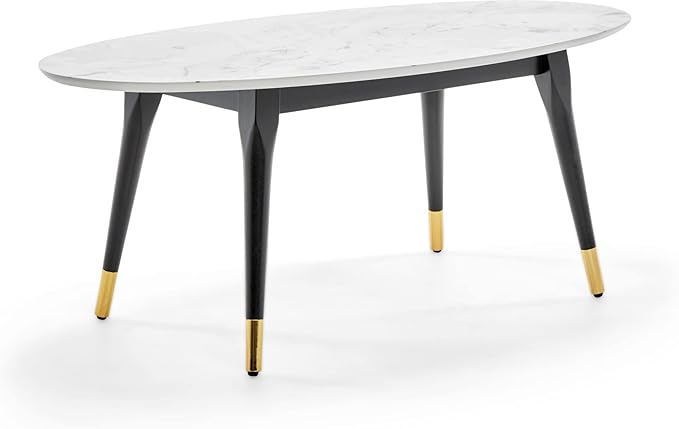 Elle Decor Clemintine Mid-Century Modern Living Room Furniture Collection, Oval Coffee Table, White Marble Print - LeafyLoom