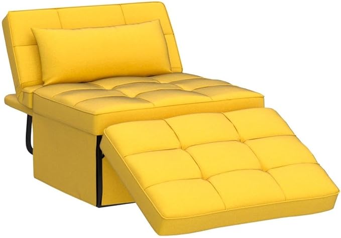 Sofa Bed, 4 in 1 Multi-Function Folding Ottoman Breathable Linen Couch Bed with Adjustable Backrest Modern Convertible Chair for Living Room Apartment Office, Yellow - LeafyLoom