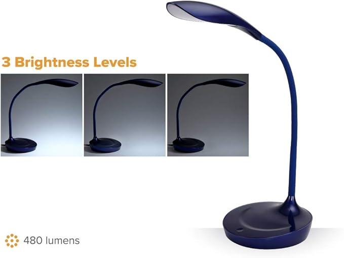 Bostitch Office KT-VLED1502-BLUE Gooseneck LED Desk Lamp with USB Charging Port, Dimmable, Navy Blue - LeafyLoom