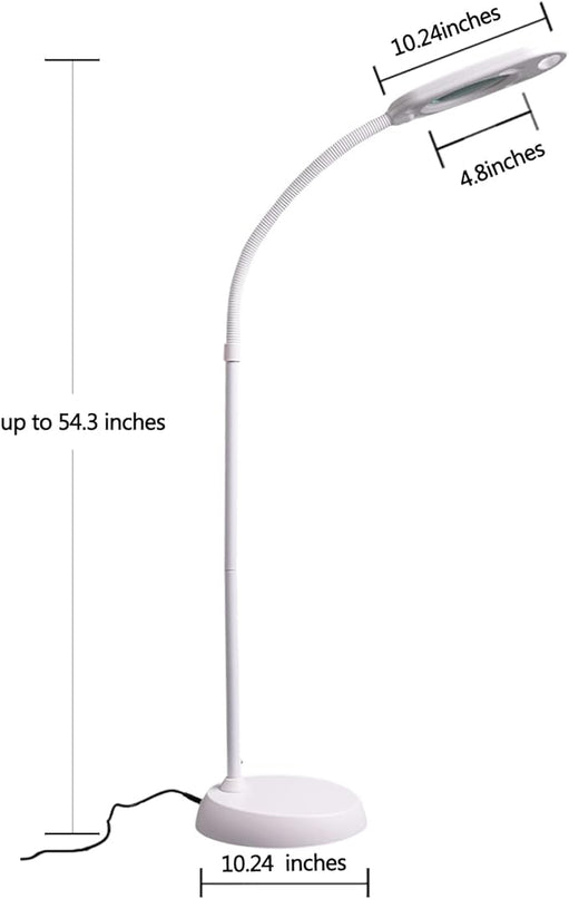 2 in 1 Magnifying Floor Lamp 5X & Bright LED Floor Lamp Hand Free with Adjustable Gooseneck - Magnifier Daylight Work Light for Reading, Repair, Crafts, Sewing etc.(White) - LeafyLoom