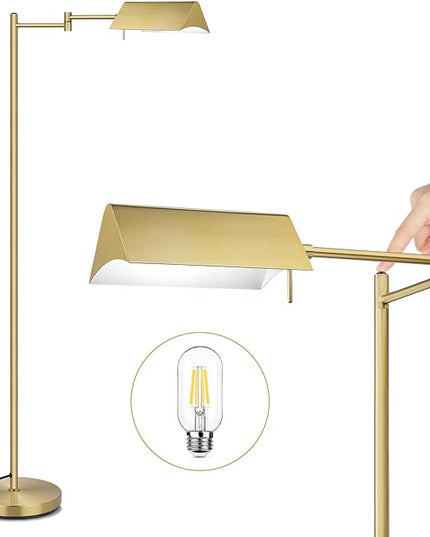 Mlambert Reading Floor Lamp,LED Pharmacy Lamp with Swing Arm,Swivel Head Adjustable Standing Lamp,E26 Base,Corner Lamp for Livingroom,Sewing(Brass) - LeafyLoom