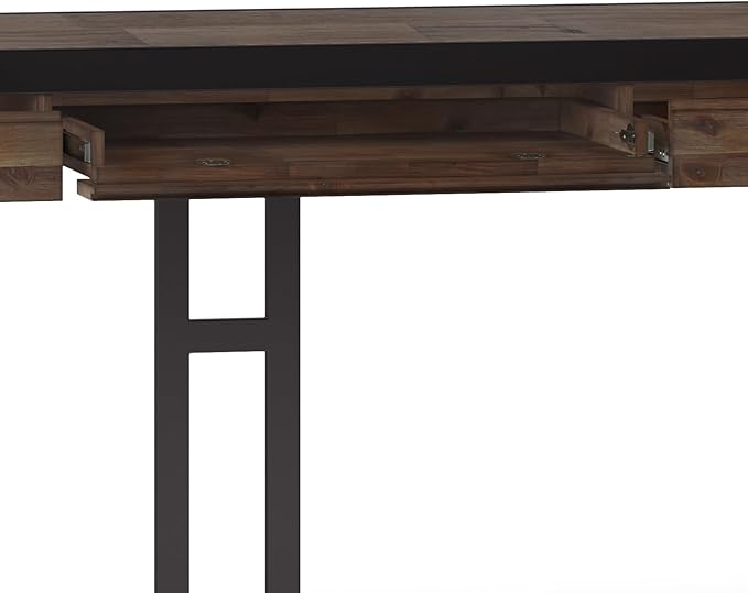SIMPLIHOME Erina SOLID WOOD and Metal Modern Industrial 72 inch Wide Home Office Desk, Writing Table, Workstation, Study Table Furniture in Rustic Natural Aged Brown with 2 Drawers - LeafyLoom
