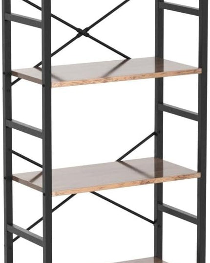 Industrial 4 Tier Bookshelf, Wood Etagere Bookshelves and Bookcase with Metal Frame, Rustic Standing Unit Shelf Display Rack for Living Room/Home Office, Vintage Brown - LeafyLoom
