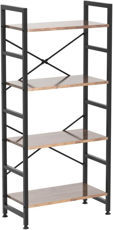 Industrial 4 Tier Bookshelf, Wood Etagere Bookshelves and Bookcase with Metal Frame, Rustic Standing Unit Shelf Display Rack for Living Room/Home Office, Vintage Brown - LeafyLoom
