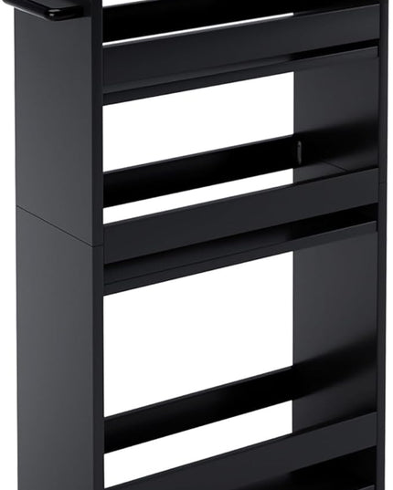 MARTY Rolling Storage Cart 4-Tier Black Kitchen Cart on Wheels, Slim Storage Cart with Handle Slide Out Utility Cart Shelving Unit Organizer Trolley for Laundry Narrow Places Bathroom Small Corner - LeafyLoom