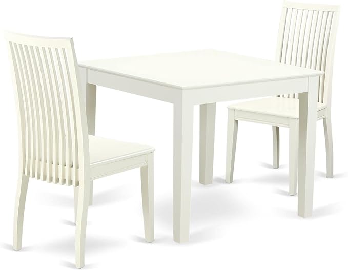 East West Furniture Oxford 3 Piece Dinette Set for Small Spaces Contains a Square Table and 2 Dining Room Chairs, 36x36 Inch, Linen White - LeafyLoom