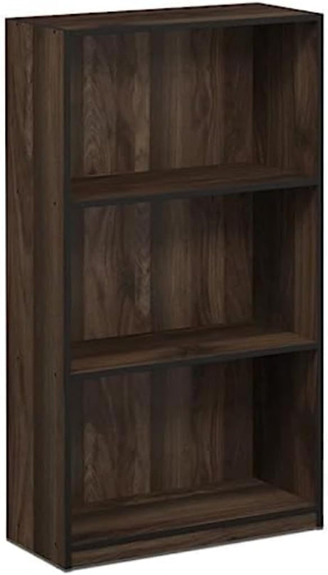 FURINNO Basic 3-Tier Bookcase Storage Shelves, Columbia Walnut - LeafyLoom