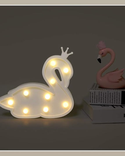 GUOCHENG Swan Marquee Light Decor Light LED Night Light Battery Operated Table Lamps on Wall for Party Children Kids Bedroom Lighting Decoration, Birthday Christmas Gifts for Kids (White Swan) - LeafyLoom