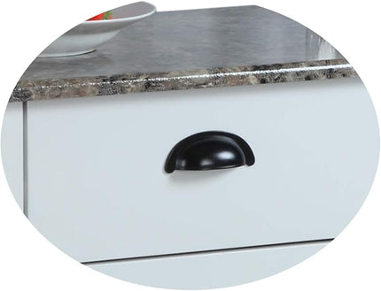 King's Brand White Finish Wood & Marble Vinyl Top Kitchen Storage Cabinet Cart - LeafyLoom