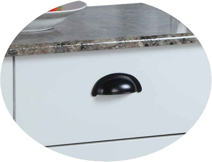 King's Brand White Finish Wood & Marble Vinyl Top Kitchen Storage Cabinet Cart - LeafyLoom