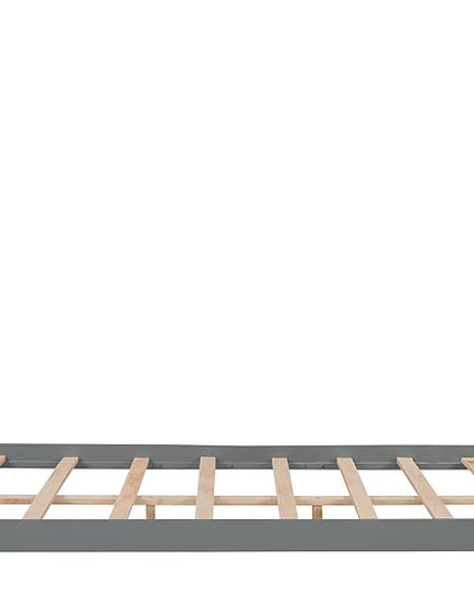 Jintop Full Size Wood Platform House-Shaped Headboard and Chimney,Bedroom Furniture Bed Frame W/ 10 Slat Support,Easy to Install,for Teens Kids Girls Boys,Gray - LeafyLoom