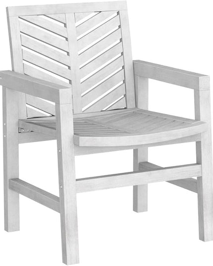 Walker Edison AZWC2VINWW Avalon Chevron Solid Acacia Wood Outdoor Chair, White Wash - LeafyLoom