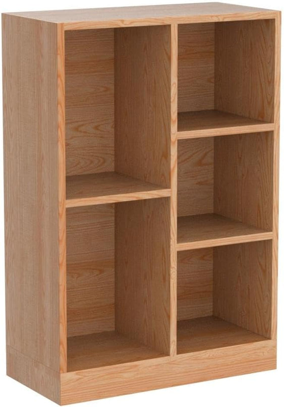 IOTXY Open Shelf Low Bookcase - Wooden 3-Tier Floor Standing Display Cabinet Organizer with Base, 5 Cubes Short Horizontal Bookshelf in Pear Yellow - LeafyLoom