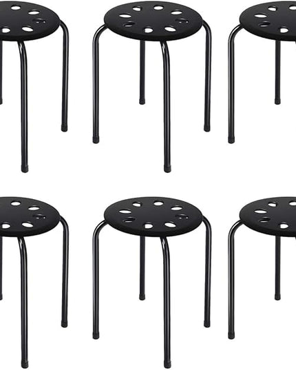 Hysache Plastic Stackable Stools Set of 6, 17.5" Multipurpose Stool Chairs w/Metal Frame, X-Shape Connection, Non-Slip Feet, Backless School Classroom Nesting Stool for Students Child Kids (Black) - LeafyLoom