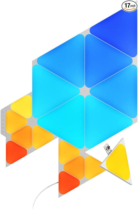 Nanoleaf Shapes Triangles and Mini Triangles WiFi and Thread Smart RGBW LED Dimmable Gaming and Home Decor Wall Lights Smarter Kit (17 Pack) NANOLEAF