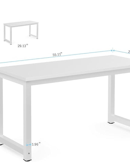 Tribesigns Computer Desk, 55 inch Large Office Desk Computer Table Study Writing Desk for Home Office, White + White Leg - LeafyLoom