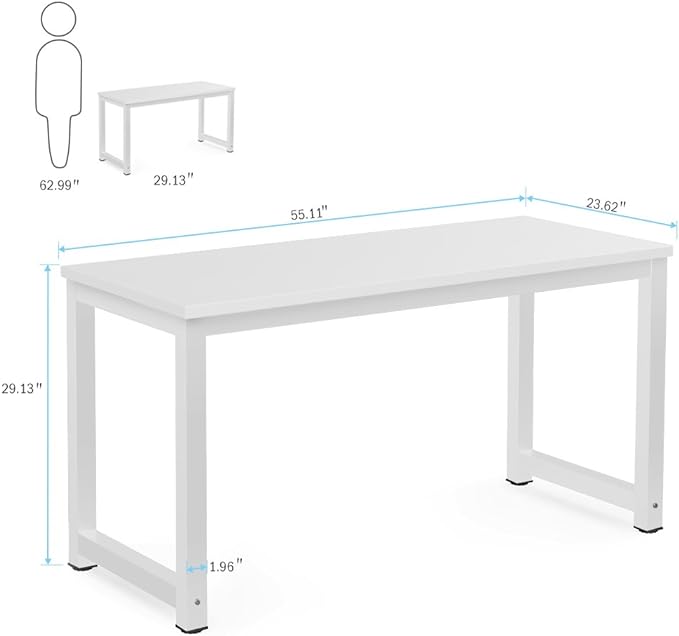 Tribesigns Computer Desk, 55 inch Large Office Desk Computer Table Study Writing Desk for Home Office, White + White Leg - LeafyLoom