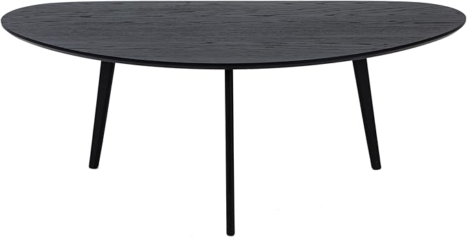 FIRMINANA Mid Century Modern Coffee Table,Large Oval Black Coffee Table for Living Room,Oval Small Mangotop Black Coffee Table for Small Spaces,Black-47.3" W x23.63 D x 17.72" H - LeafyLoom