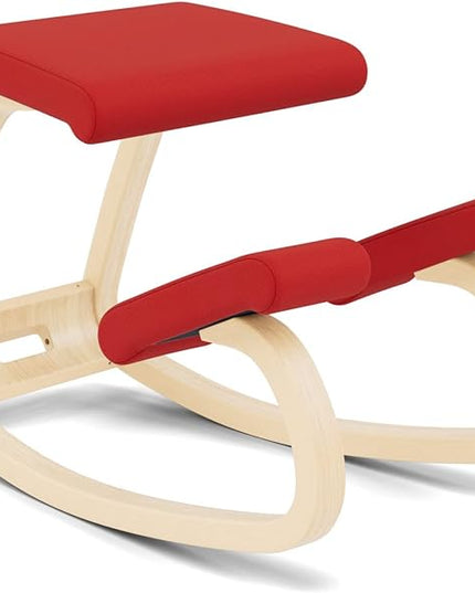 Varier Variable Balans Original Kneeling Chair Designed by Peter Opsvik (Red Revive Fabric with Natural Ash Base) - LeafyLoom