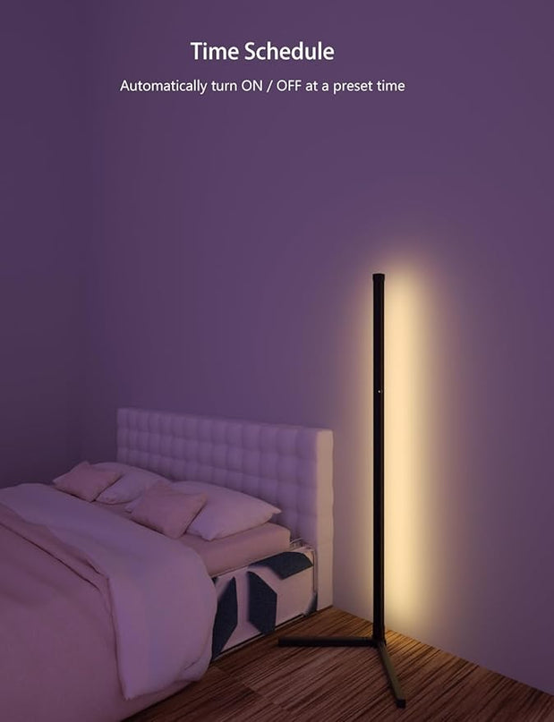 RGB Corner Floor Lamp, 47.24in RGB Color Changing Mood Light WIFI APP and Remote Control Music Sync LED 16M Dimmable Modes Modern Floor Lamp for Living Room, Light Timing - LeafyLoom
