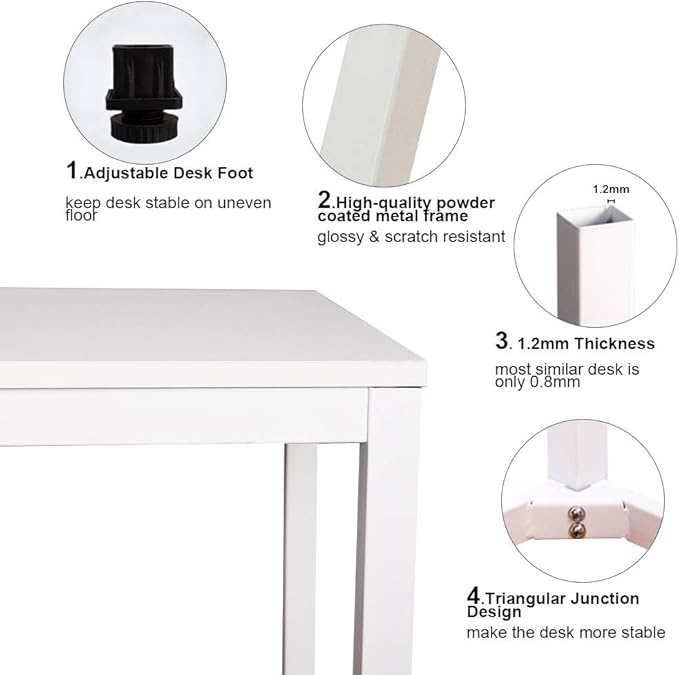 Need 63 Inch Large Computer Desk - Modern Simple Style Home Office Gaming Desk, Basic Writing Table for Study Student, White Metal Frame, White - LeafyLoom
