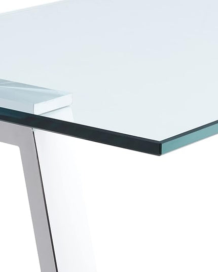 Cortesi Home Trixie Glass Top Desk/Console Table with Stainless Steel Frame, 40" - LeafyLoom