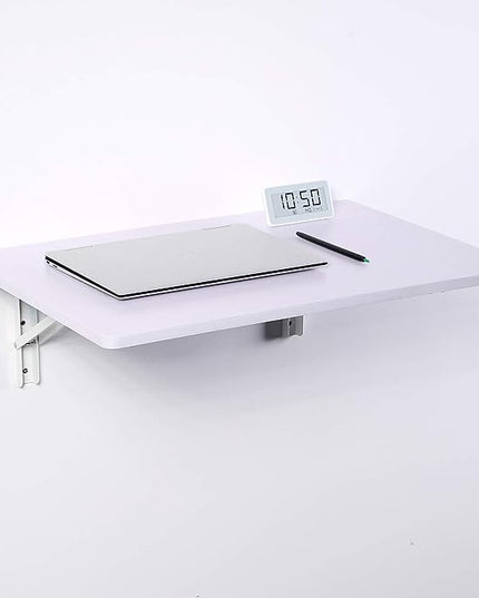 Medium White Folding Wall Desk, 23.6 x 15.8inch, Floating Desk for Small Space, Sturdy Wood, Easy Assembly, Ideal for Home & Commercial Use - LeafyLoom