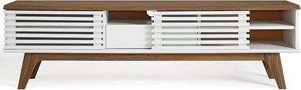 Modway Render Mid-Century Modern Low Profile 59 Inch TV Stand in Walnut/White - LeafyLoom