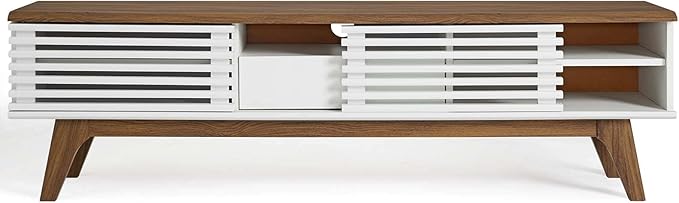 Modway Render Mid-Century Modern Low Profile 59 Inch TV Stand in Walnut/White - LeafyLoom