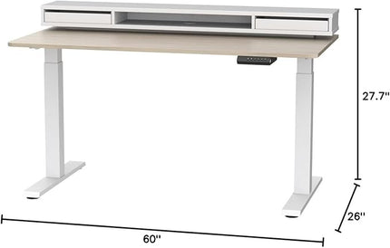 FEZIBO 60 × 26 Inch Electric Standing Desk with Monitor Stand, Height Adjustable Table with LED Strips, Ergonomic Home Office Furniture with 2 Drawers Storage Gaming Workstation, Light Walnut Top - LeafyLoom