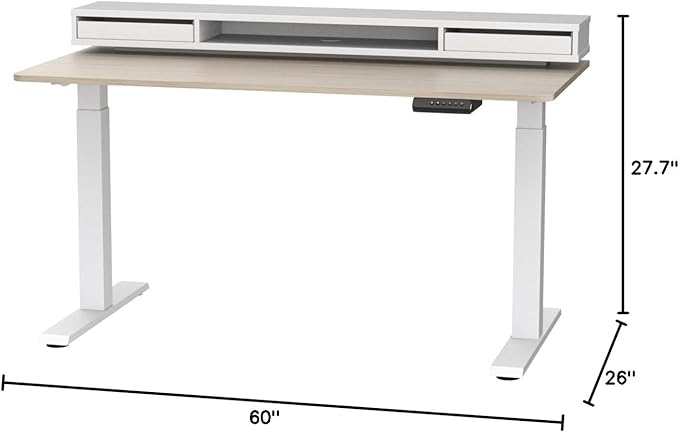 FEZIBO 60 × 26 Inch Electric Standing Desk with Monitor Stand, Height Adjustable Table with LED Strips, Ergonomic Home Office Furniture with 2 Drawers Storage Gaming Workstation, Light Walnut Top - LeafyLoom