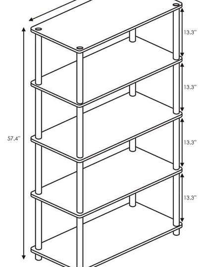 Furinno Turn-N-Tube 5-Tier Multipurpose Shelf / Display Rack / Storage Shelf / Bookshelf, Round Tubes, Dark Cherry/Black - LeafyLoom