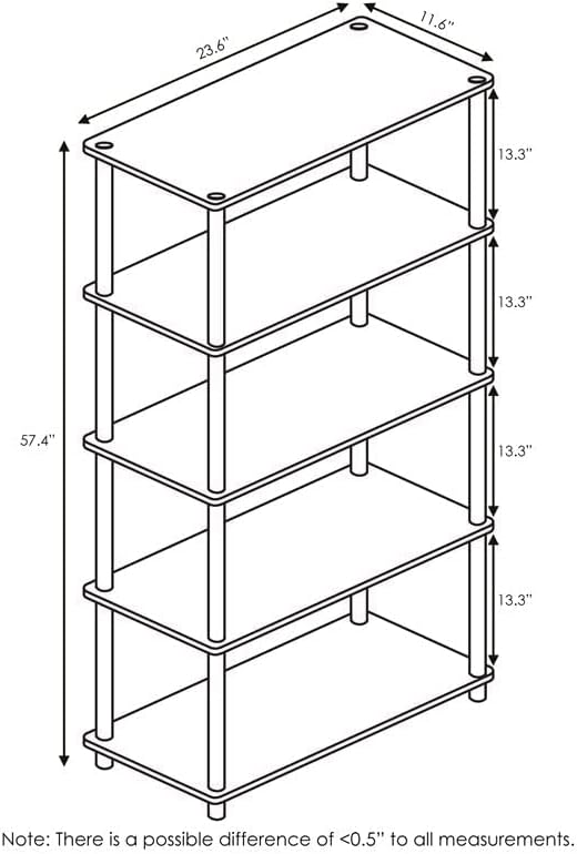 Furinno Turn-N-Tube 5-Tier Multipurpose Shelf / Display Rack / Storage Shelf / Bookshelf, Round Tubes, Dark Cherry/Black - LeafyLoom